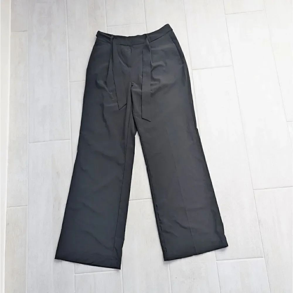 Women's Calvin Klein Trousers Wide Leg Pants Black Belt Loop High-Waisted 8 EUC